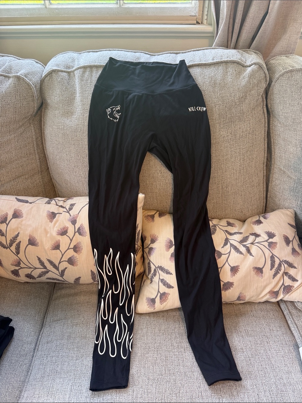 Kill Crew Black Leggings with White Flame Accent
